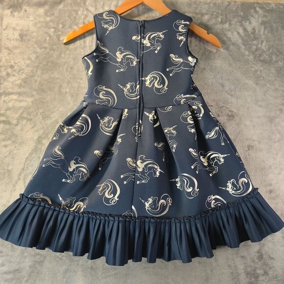 Wonder Nation Girls Dress Size 7 Blue Unicorn Print Sleeveless Bow Pleated Hem - Picture 9 of 13